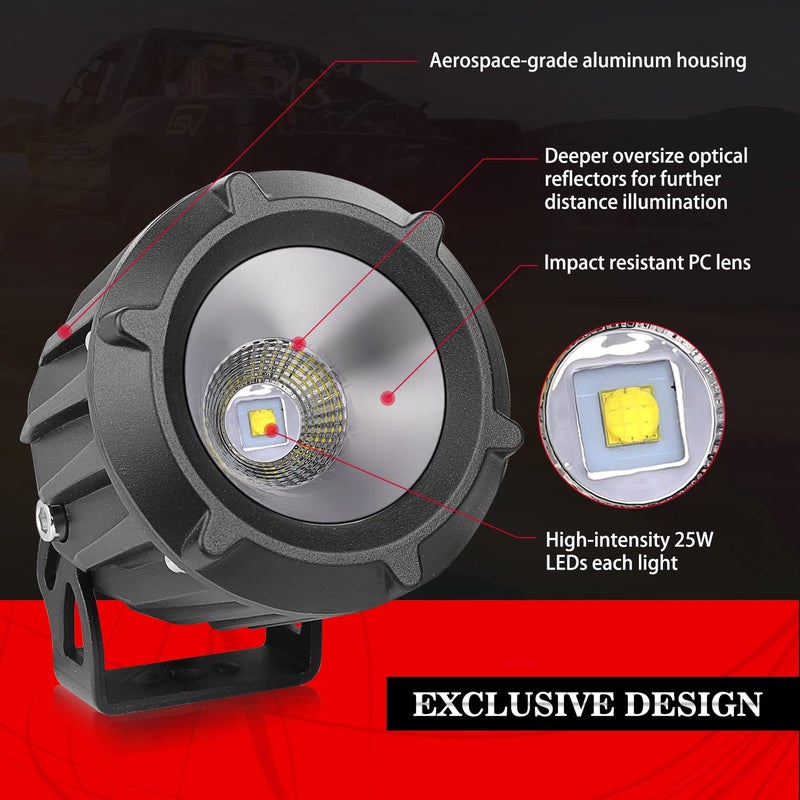 Auto Power Plus LED Pods, 2PCS 3" 50W Round Off Road Driving Lights Spot Flood Combo Round LED Pod Light Waterproof Backup Work Light for Off Road Truck Motorcycle ATV Boat Tractor - Image 3